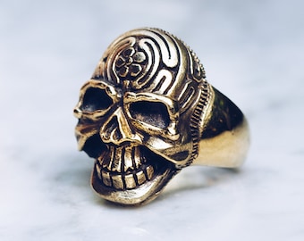 【GOLD KID】BRASS KING-HALF SKULL RING Gold Kid Brass King-Half Skull Ring USUS5.75 Handmade Bold
