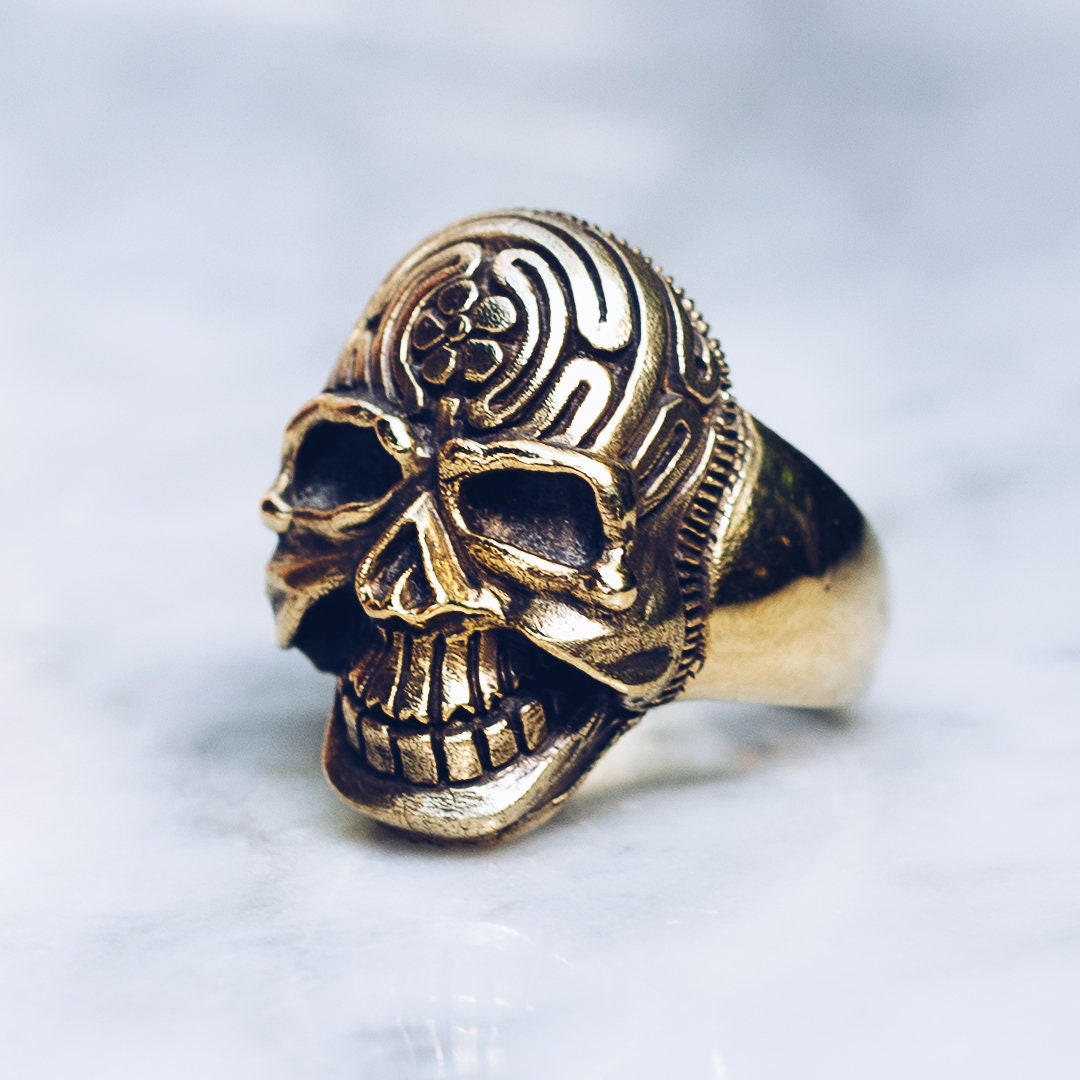 Cool Rings for Men Gold Brass Skull Ring | Gold Skull Ring, Brass