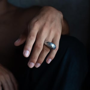 Handmade Heavy Textured Silver Ring, Crater Ring, Modern and Organic Ring, Oxidized Band for Men & Women, Unique Artistic Jewelry