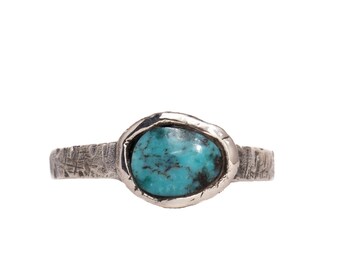 Sterling Silver Gemstone Oval Ring, Chrysocolla Stone Ring, Simple Turquoise Stone Ring, Anniversary Gift, Everyday Ring, Engagement Ring