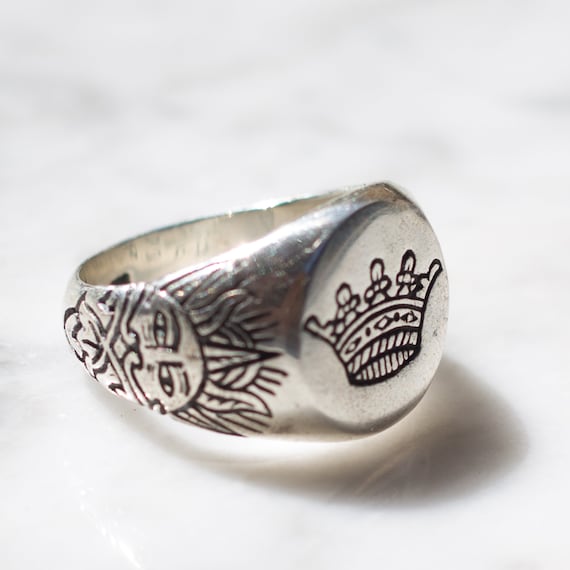 Ring With Crown and Sun Sterling Silver Pinky Ring Sun Rise Ring