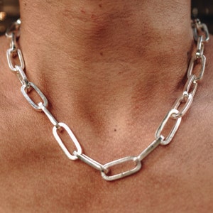 Large Paperclip Necklace, Chunky Chain Women, Sterling Silver Chain, Mens Choker Chain, Statement Chain, Handmade Jewelry by JewelryLabBali