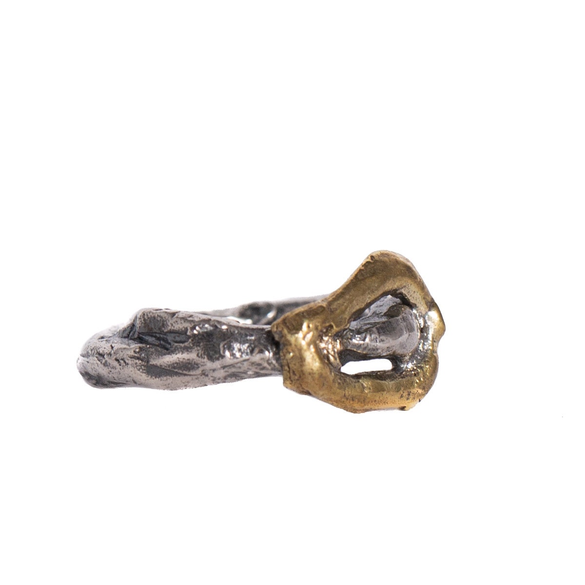 Ring Fob Rugged Hanha Ring, Rugged Chain Ring, Mixed Silver and Brass Ring, Mixed Chain ...