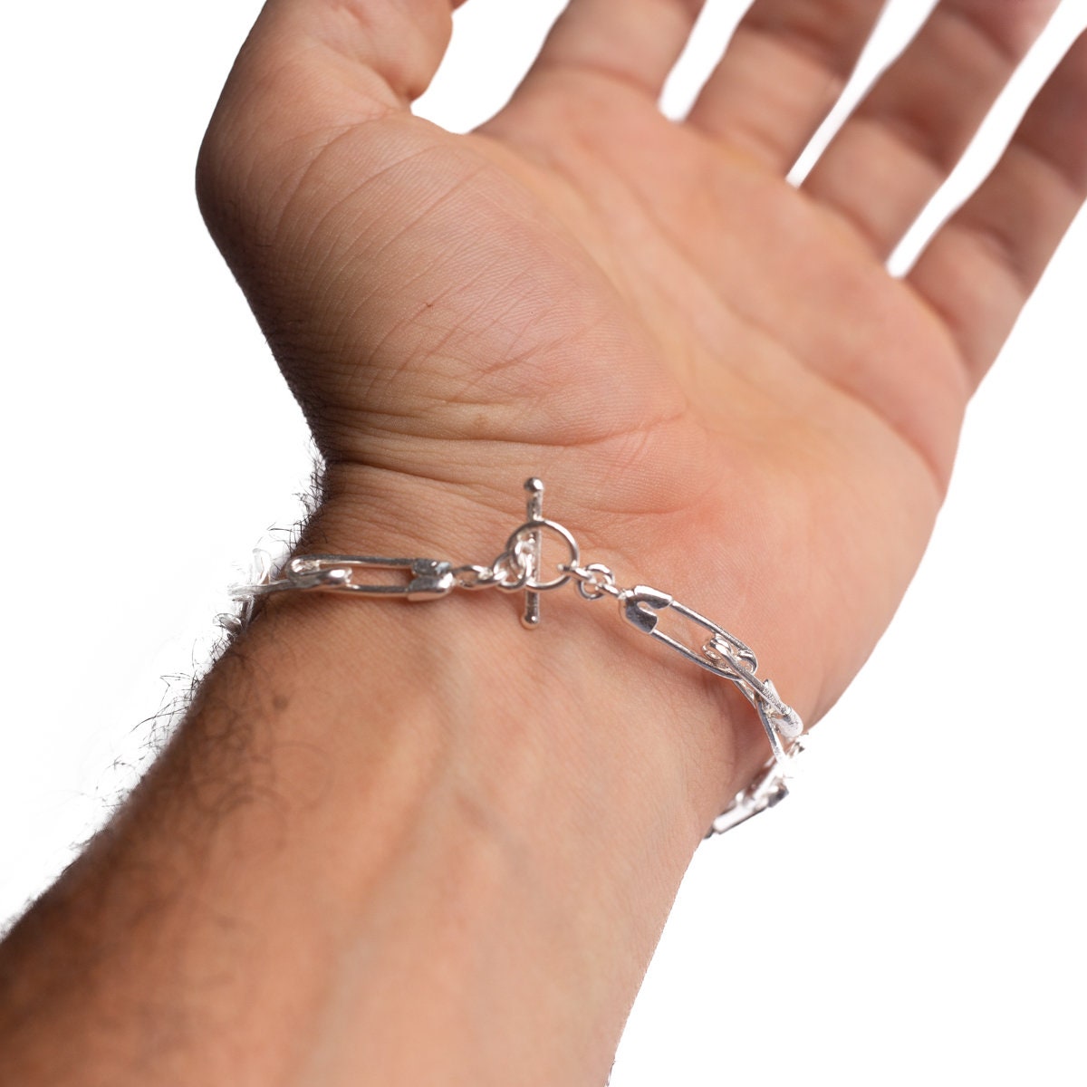 アクセサリー chigo Punk Pin Bracelet 925 Sterling Silver Safety Pin Bracelet, Chunky Punk Rock