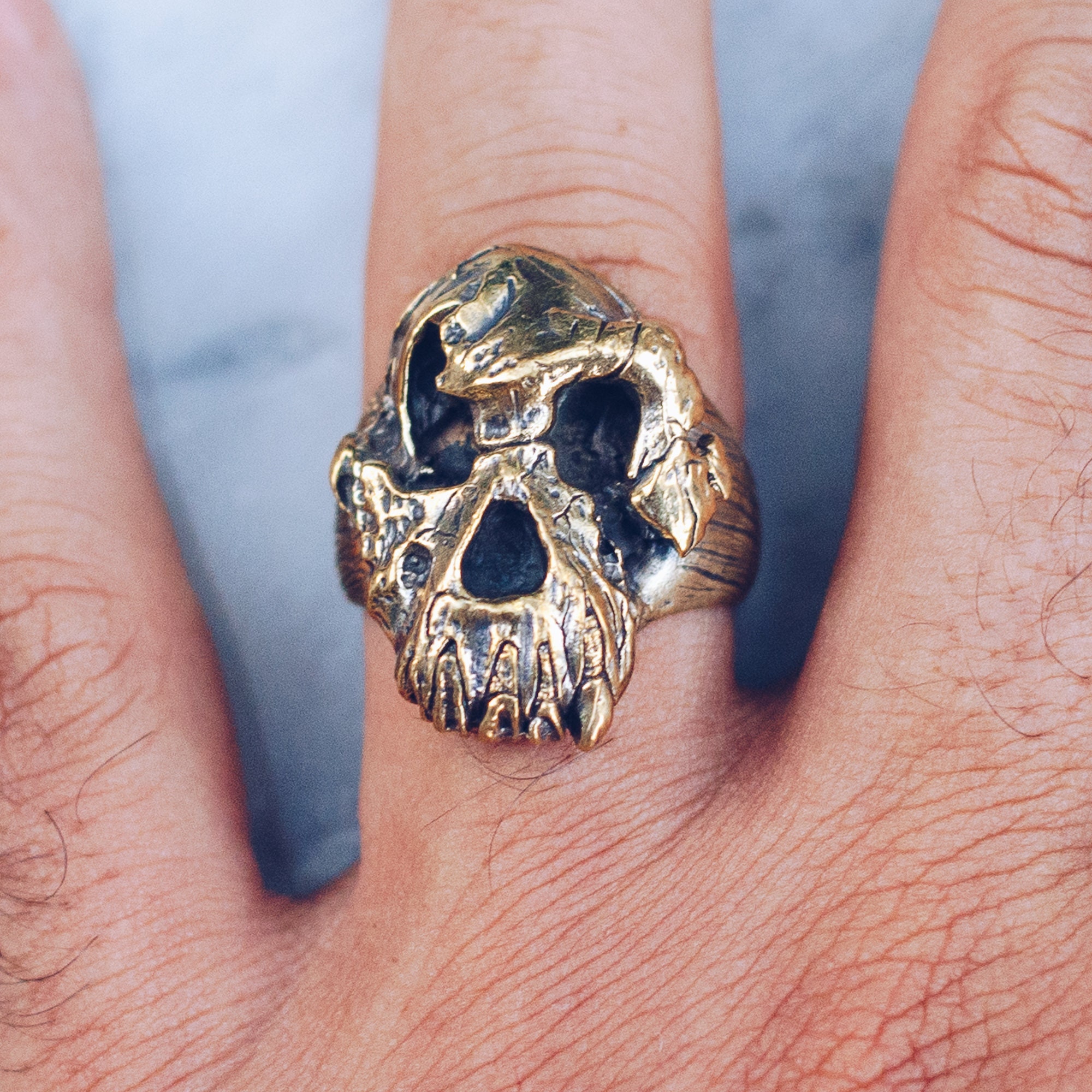 Human Form Rings First Human Skull Ring | Gold Brass Mens Jewelry, Unique Handmade Cool ...