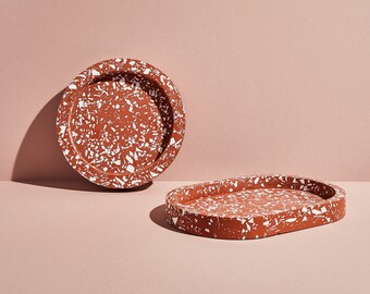 Terracotta Small Chunky Round & Oval Jesmonite Terrazzo Decorative Trays