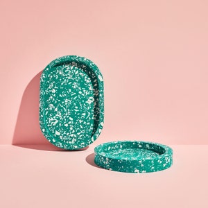 Emerald Small Chunky Terrazzo Jesmonite Oval & Round Decorative Trinket Trays image 2