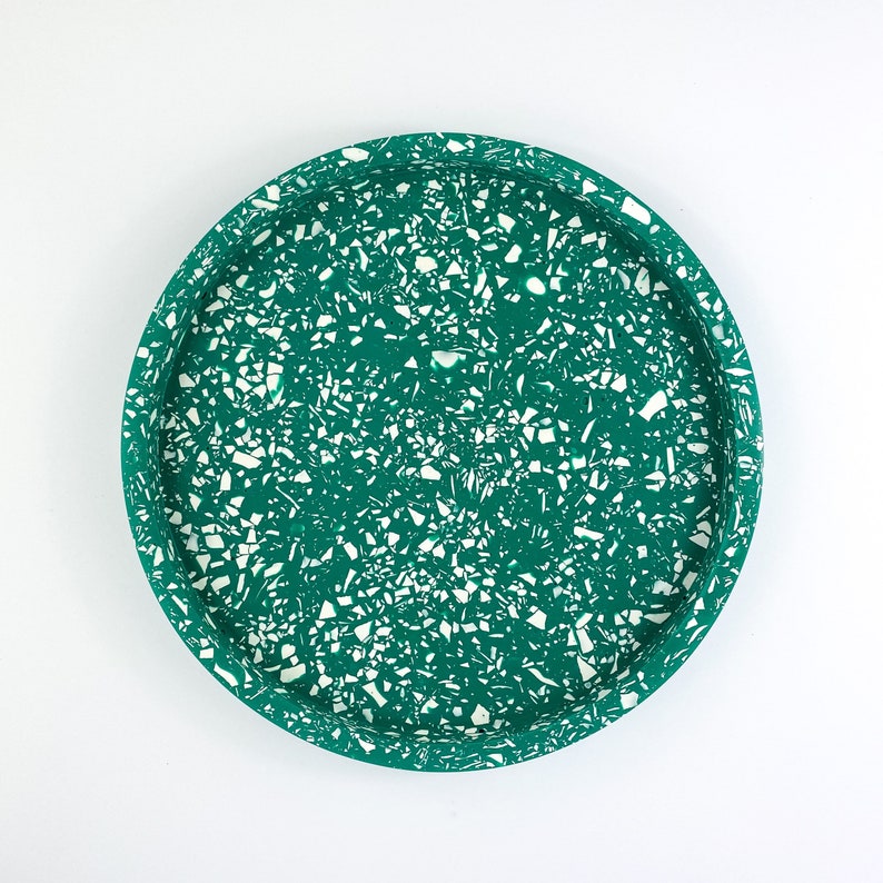 Large Emerald Terrazzo Round Tray Display Tray Trinket Dish Jesmonite Tray image 1