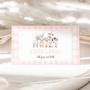 Farm Animals Food Label Tag, Oink Cluck Baa Moo Birthday Tent Card, Barnyard 1st Birthday Place Cards, Buffet Label Printable Template CE045