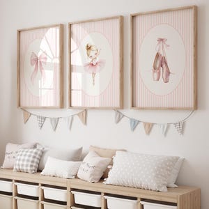 Set of 3 Ballerina Wall Art Prints, Pink Ballet Dancer Nursery Decor, Girls Room Wall Art, Soft Pink Ballet Printable Artwork