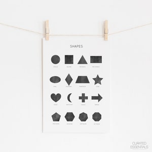 Impresión de formas en blanco y negro, arte de pared educativo imprimible, póster Montessori, decoración de sala de juegos, decoración de aula de educación en el hogar DESCARGA DIGITAL