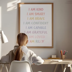 Personalized Name Affirmations Wall Art, PRINTABLE Positive Affirmations, Inspirational Kids Decor, Playroom Decor, DIGITAL DOWNLOAD