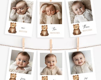 Beary First Birthday Monthly Photo Banner, Bear 1st Birthday Milestone Picture Garland, Beary Cute Party Decoration Printable