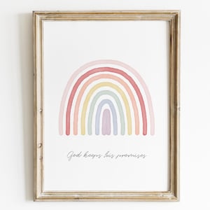 Pastell Regenbogen Print, Christliche Wandkunst, Gott hält seine Versprechen, DRUCKBARE Wandkunst, Bibel Vers, Regenbogen Kinderzimmer Dekoration, DIGITALER DOWNLOAD