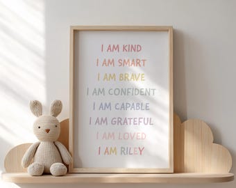 Personalized Kids Affirmations Print, Custom Positive Affirmation Wall Art, Digital Download for Children’s Room Decor, Playroom Decor