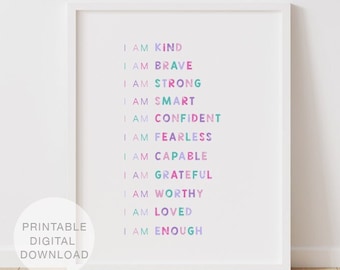 Purple Pink Affirmations Print, Kids Wall Art (Digital Download)