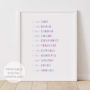 Purple & Pink Affirmations for Kids, Printable Wall Art, Positive Affirmations Print, I Am Kind, Kids Wall Art, DIGITAL DOWNLOAD
