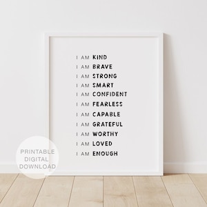 Affirmations for Kids, Printable Wall Art, Positive Affirmations Print, I Am Kind Smart Loved, Nursery Decor, DIGITAL DOWNLOAD