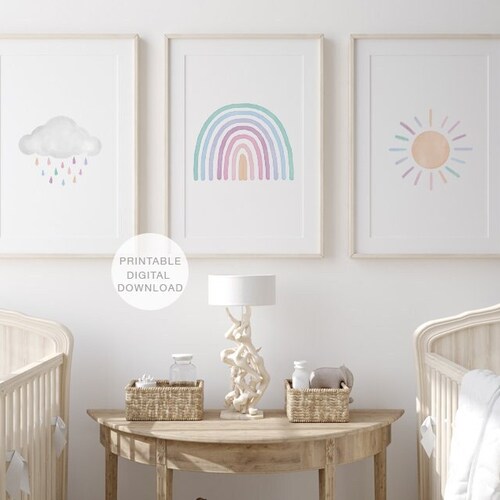 Rainbow Nursery Prints Rainbow Wall Art Set of 3 Nursery Etsy