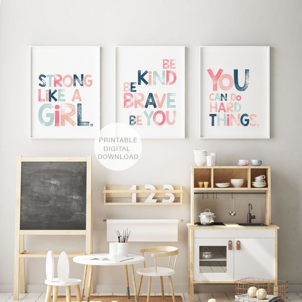 Set of 3 Girl Power Quotes, Motivational Wall Art, Printable Wall Art, Girls Room Decor, Digital Download, Empowering Prints for Girls