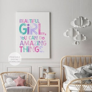 Beautiful Girl You Can Do Amazing Things DIGITAL, Girls Room Decor Printable Wall Art, Empowering Prints for Girls, INSTANT DOWNLOAD