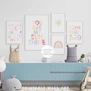 You Are My Sunshine Nursery Set Of 5 Prints, Printable Wall Art, Nursery Decor, Baby Girl Nursery, Rainbow Decor, DIGITAL DOWNLOAD