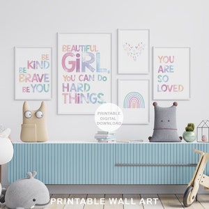 Pink Rainbow Set of 5 Girls Empowering Prints, Printable Wall Art, Girls Room Decor, Playroom Decor, Printable Art, DIGITAL DOWNLOAD