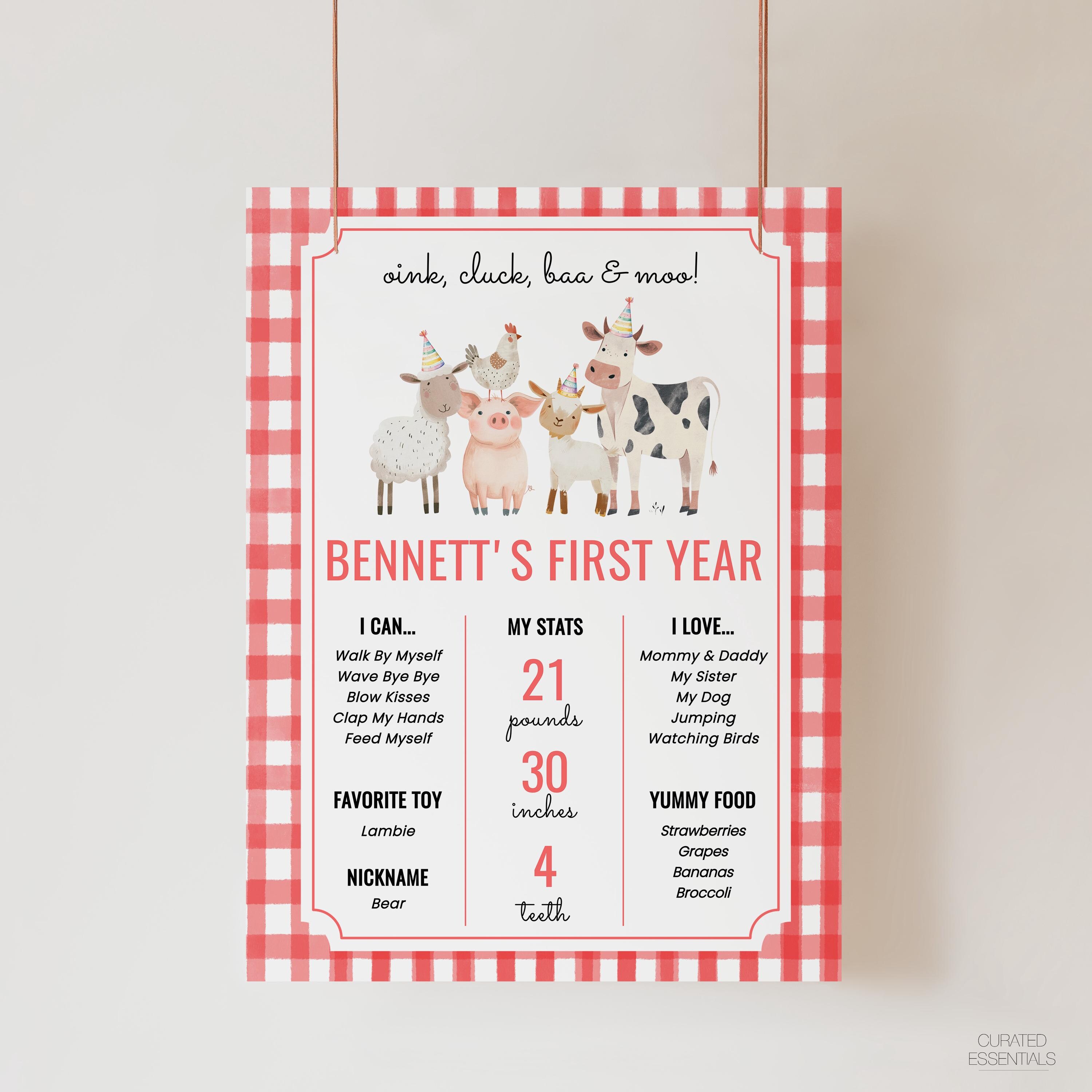 Farm Animals Birthday Welcome Sign, Oink Cluck Baa Moo Barnyard 1st ...