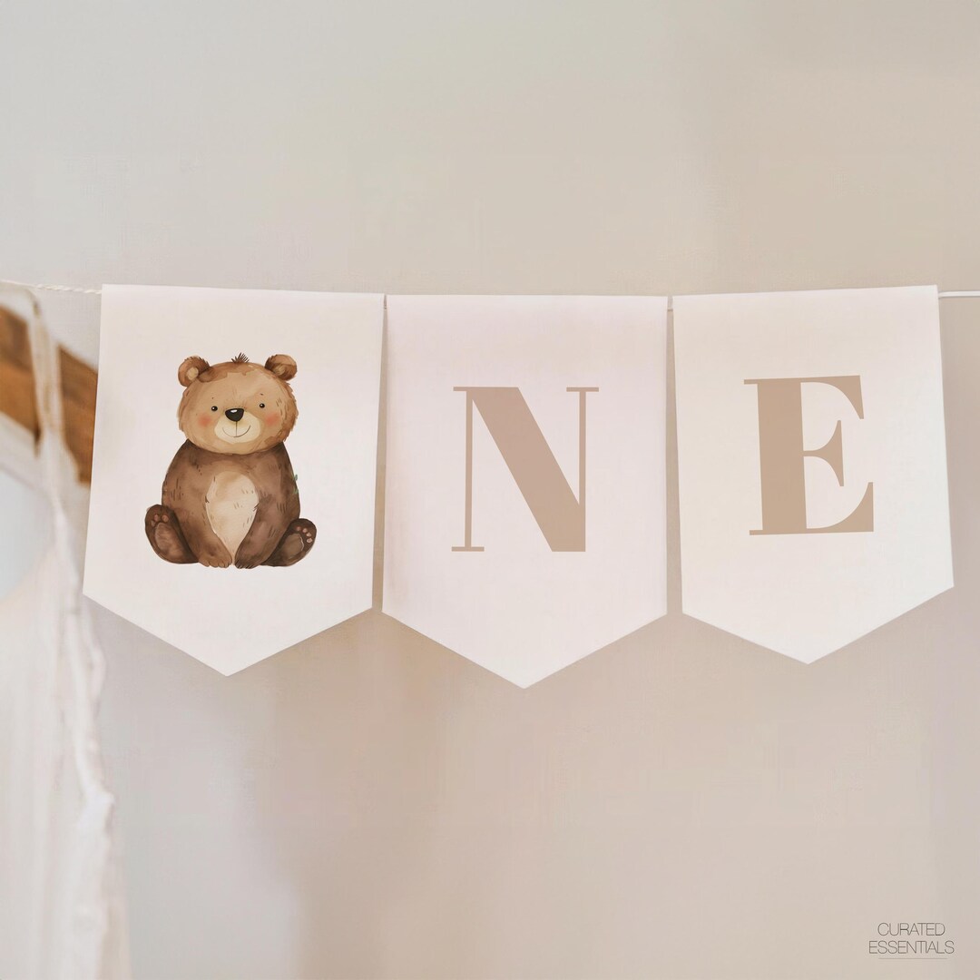 Beary First Birthday ONE Banner, High Chair Banner, Bear 1st Birthday ...