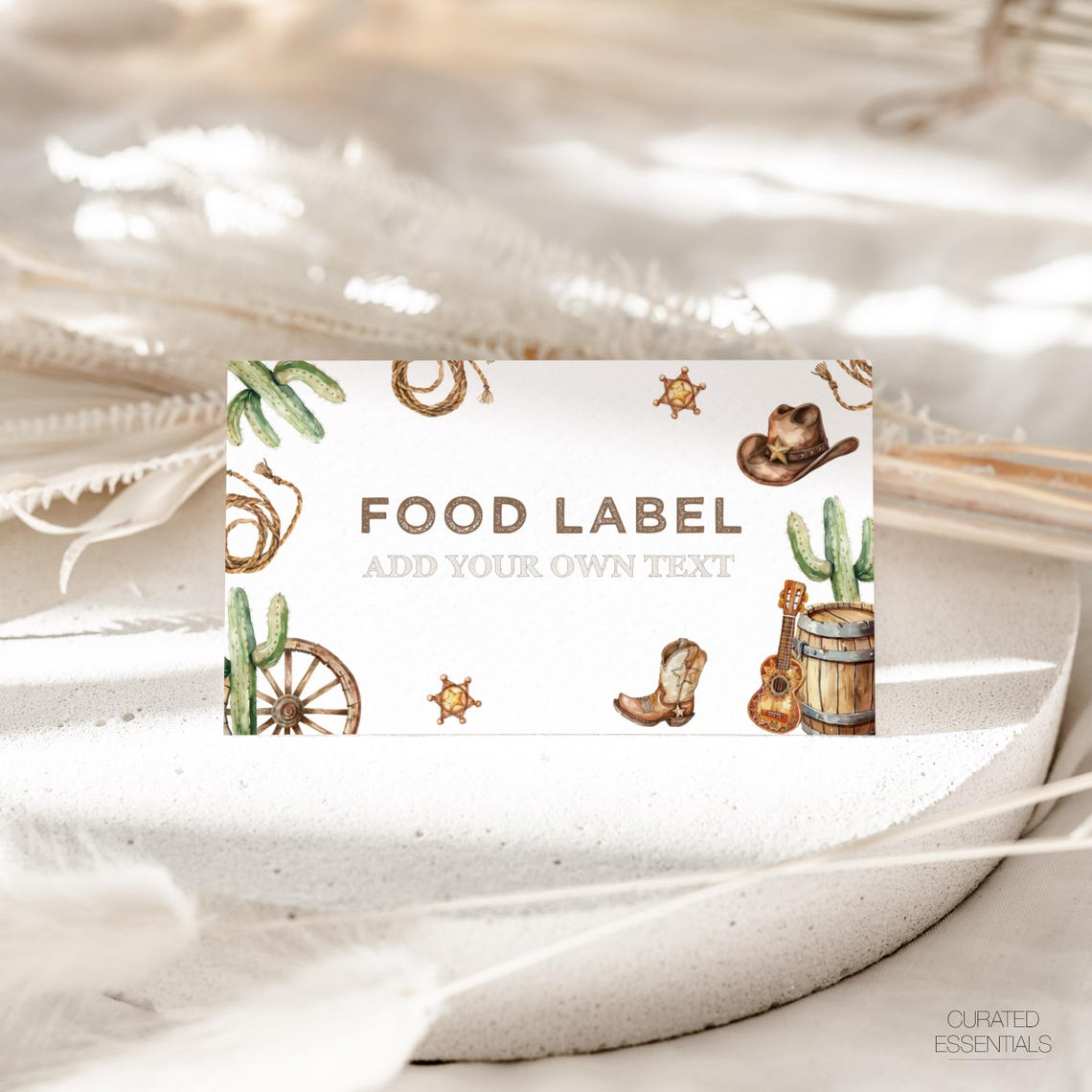 Editable First Rodeo Food Label Cowboy Birthday Party Place Card ...