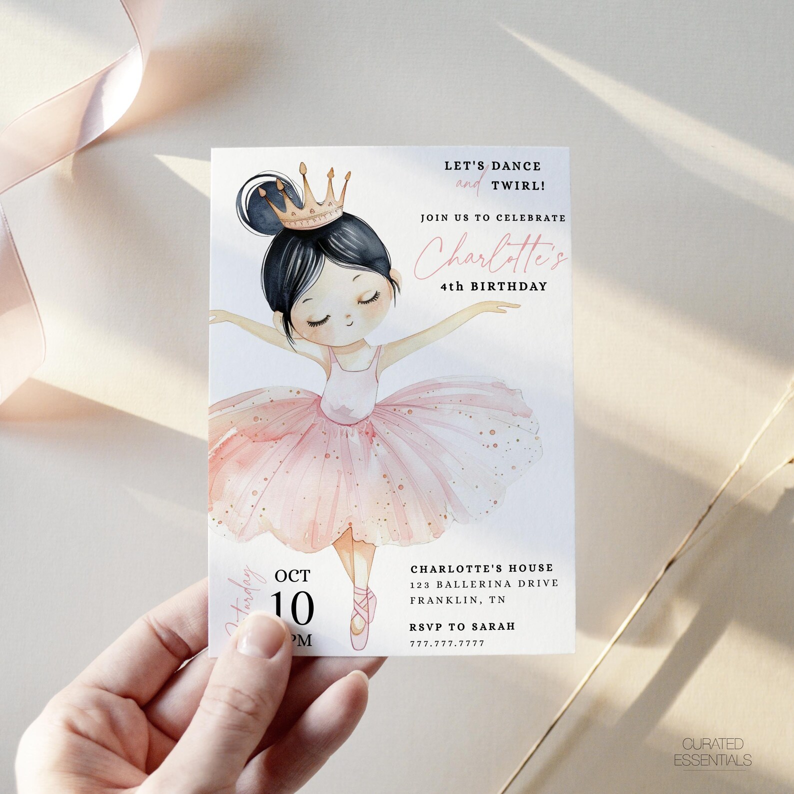 Ballerina Birthday Invitation, Ballet Dancer Girl Birthday Invite ...
