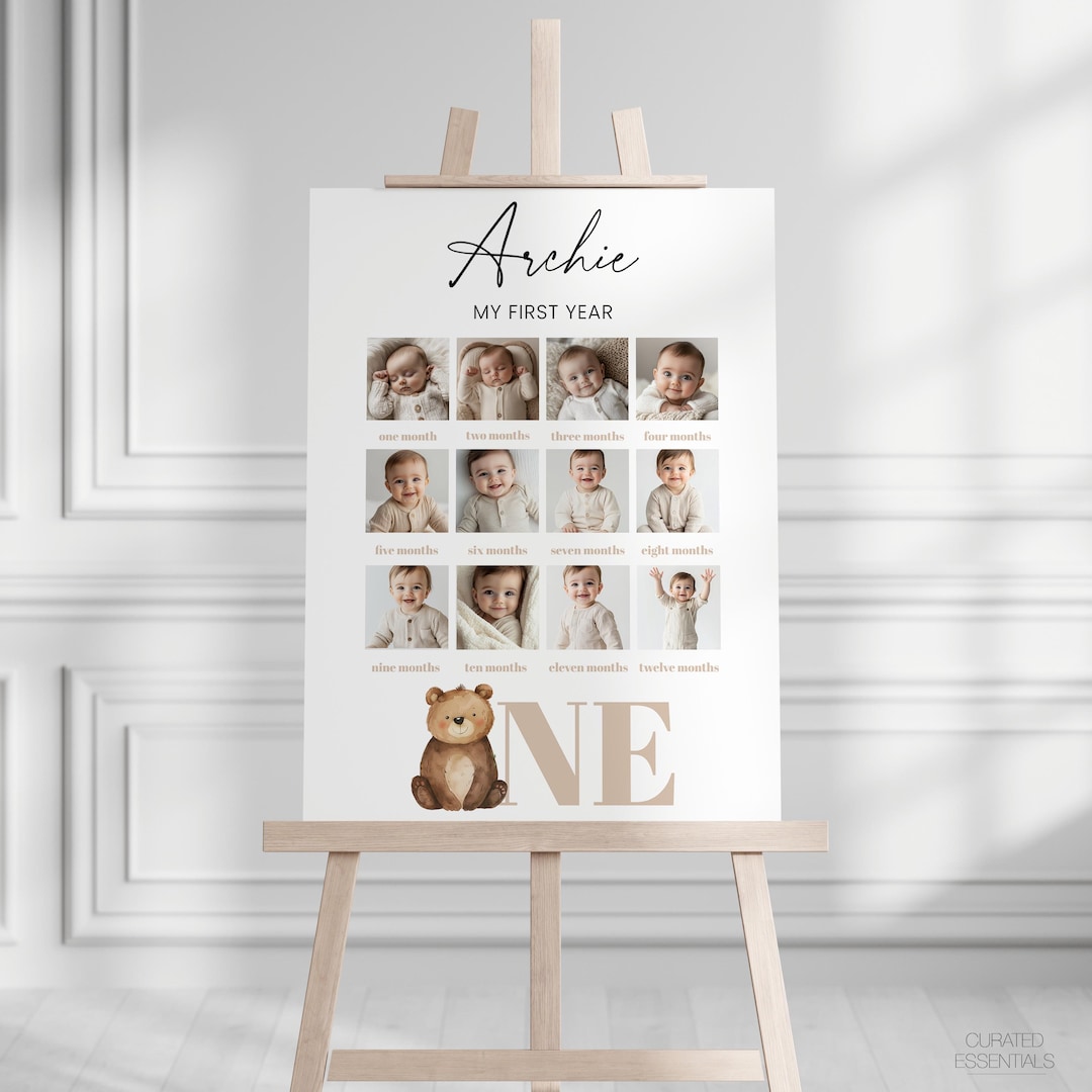 Simple Photo Sign Beary First Year Photo Sign Template Monthly Photo Sign Bear First ...