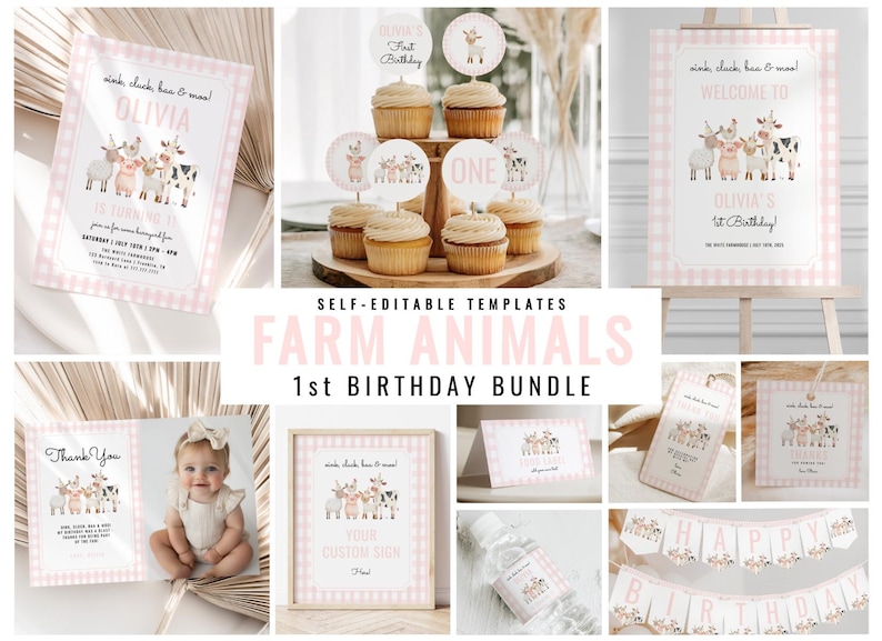 Farm Animals First Birthday Party Bundle, Oink Cluck Baa Moo Barnyard ...