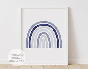 Blue Rainbow Art Print, Printable Wall Art, Rainbow Nursery Decor, Kids Room Wall Art, Rainbow Baby Printable, DIGITAL DOWNLOAD