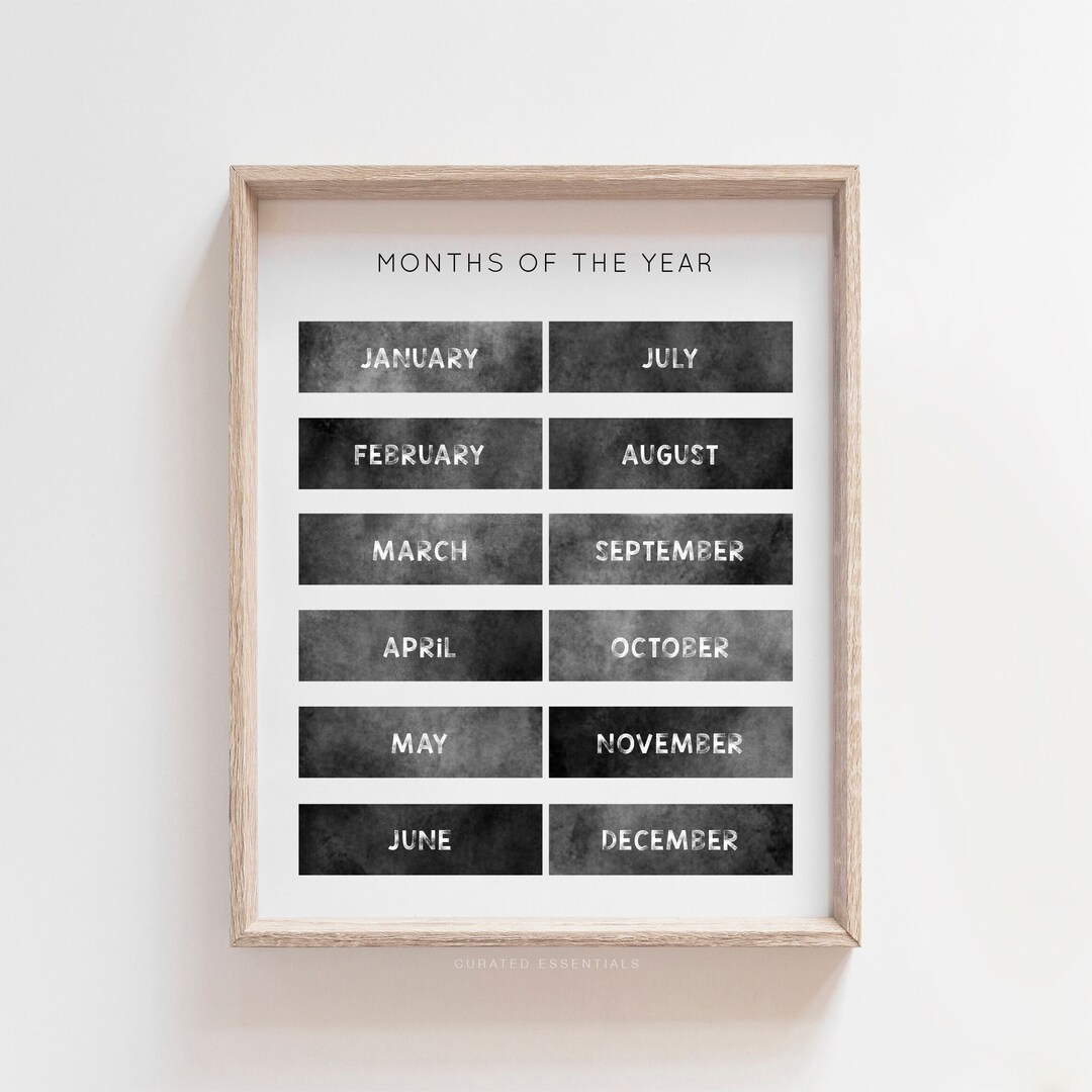 Months of the Year PRINTABLE Educational Wall Art, Minimalist Playroom ...