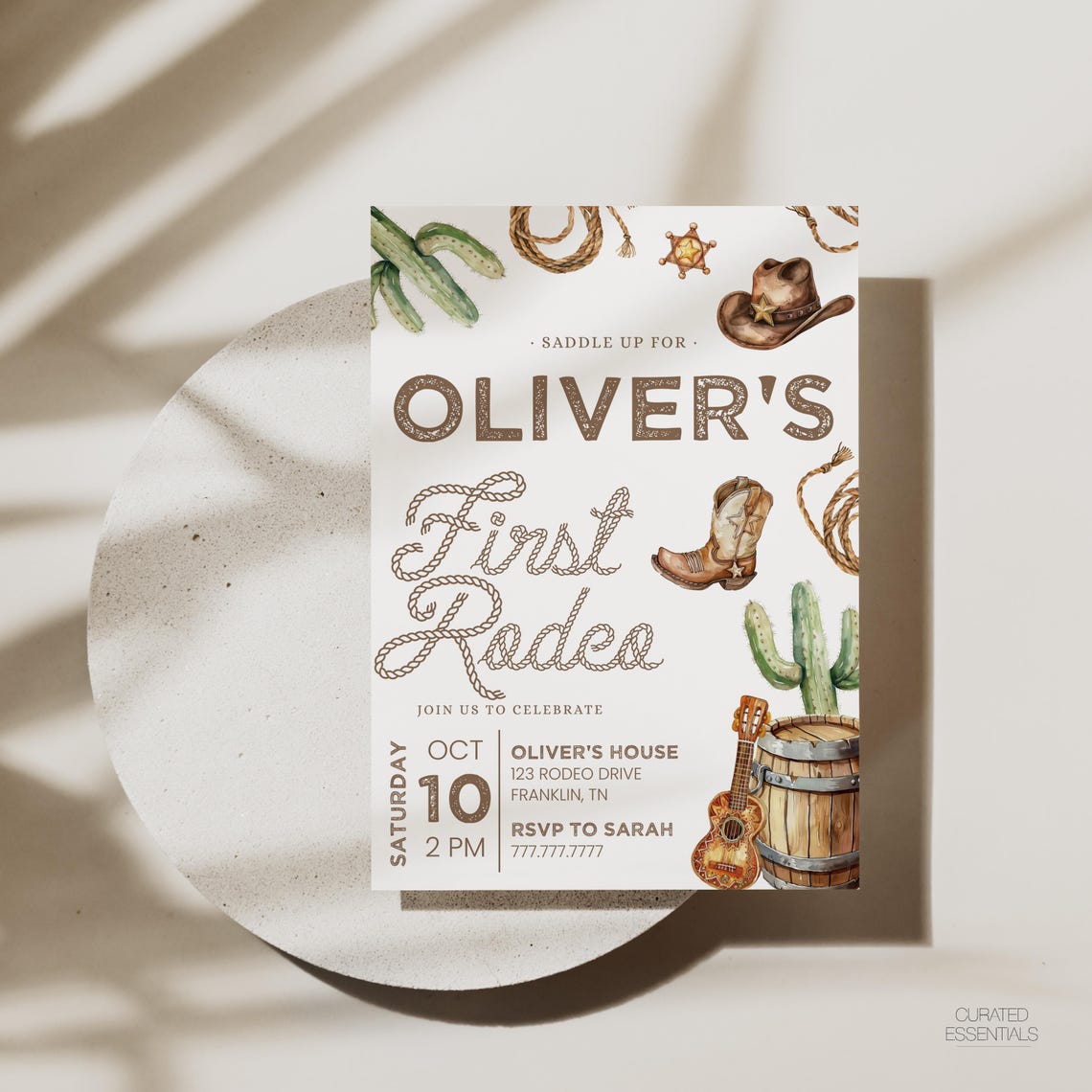 Editable First Rodeo Food Label Cowboy Birthday Party Place Card ...