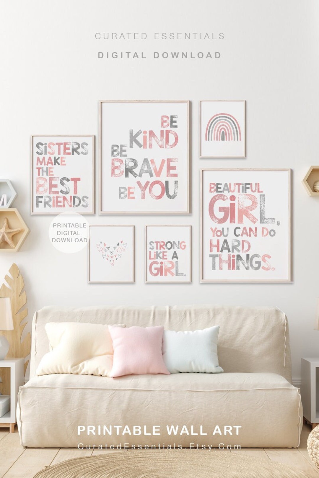 Set of 6 Girls Pink & Grey Empowering Prints Printable Wall - Etsy