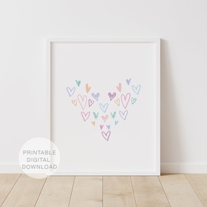 Pink Rainbow Heart Print, Printable Wall Art, Kids Room Decor, Nursery Decor, Playroom Decor, Girls Room Decor, DIGITAL DOWNLOAD