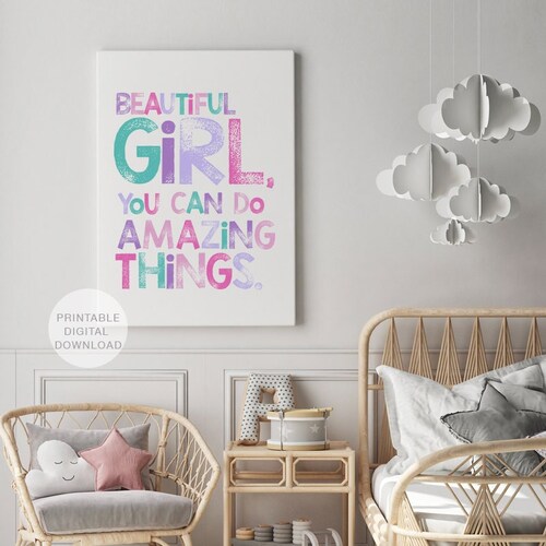 Beautiful Girl You Can Do Hard Things Printable Pink Purple Etsy