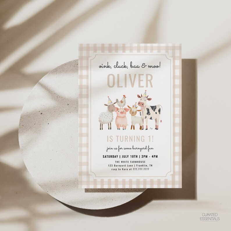Farm Animals 1st Birthday Invitation, Oink Cluck Baa Moo Barnyard Party ...