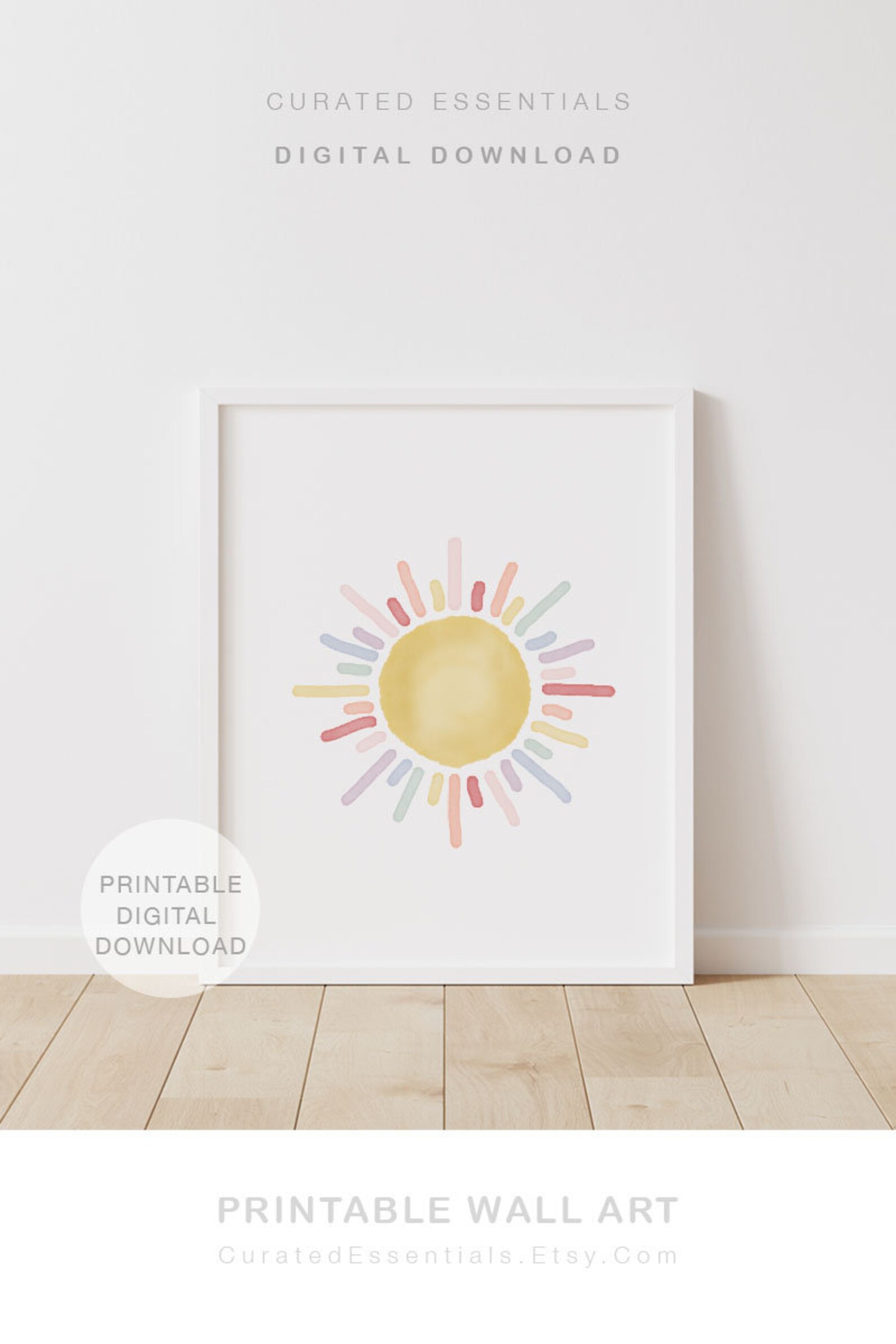 Pastel Rainbow Sun Print Printable Sun Wall Art Nursery Wall Etsy Sweden