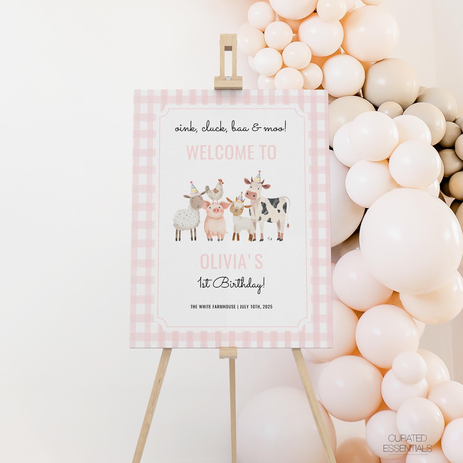 Farm Animals Birthday Welcome Sign, Oink Cluck Baa Moo Barnyard 1st ...