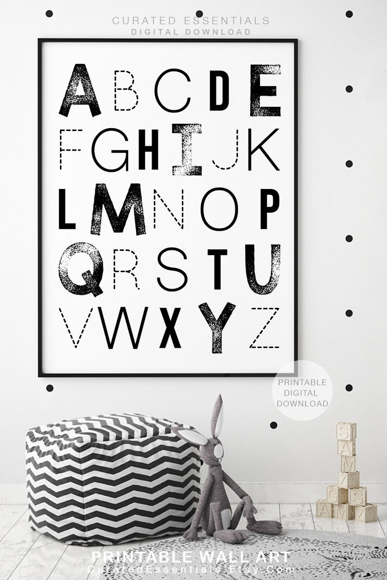 Black and White Alphabet Poster Monochrome Alphabet Etsy