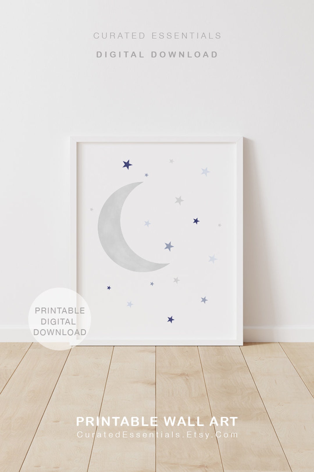 Moon & Stars Print, Printable Wall Art, Nursery Room Decor, Nursery ...