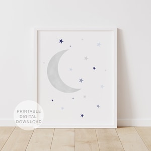 Moon & Stars Print, Printable Wall Art, Nursery Room Decor, Nursery Wall Art, Nursery Print, Baby Shower Gift, DIGITAL DOWNLOAD