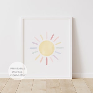 Pastel Rainbow Sun Print, Printable Wall Art, Nursery Wall Art, Baby Girl Nursery Decor, Sunshine Print, Rainbow Baby, DIGITAL DOWNLOAD