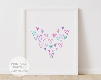 Heart Wall Art Printable, Pink and Purple Girls Room Art, Printable Wall Art, Girls Room Decor, Nursery Decor, DIGITAL DOWNLOAD