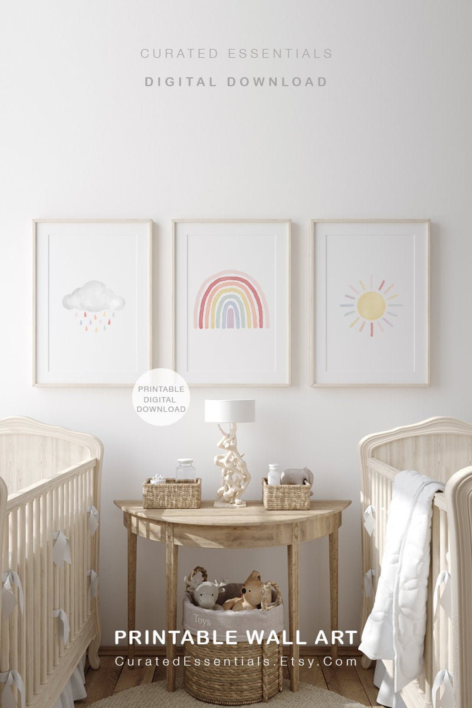 Neutral Rainbow Wall Art Set of 3 Prints Printable Wall Art Etsy