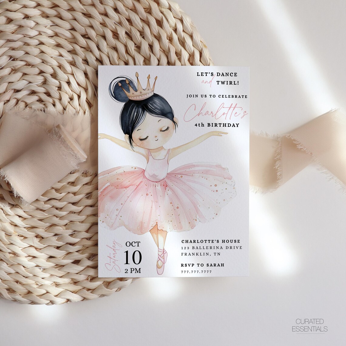 Ballerina Birthday Invitation, Ballet Dancer Girl Birthday Invite ...