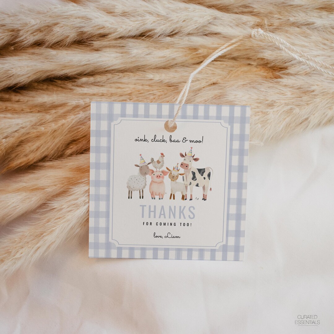 Farm Animals Thank You Tag, Barnyard 1st Birthday Favor Tag, Oink Cluck ...